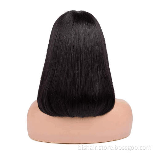 Straight Bob Human Hair Wigs With Bang No Lace Full Machine Made Wigs Brazilian Remy Human Hair Bob Wigs For Woman 8-16 inch